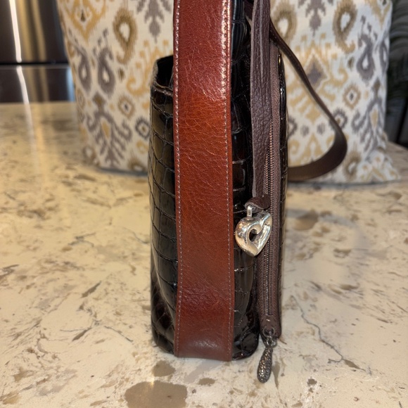 Brighton Cher Brown Patent Faux Croc Shoulder Handbag W/ Coin Purse - Picture 4 of 7